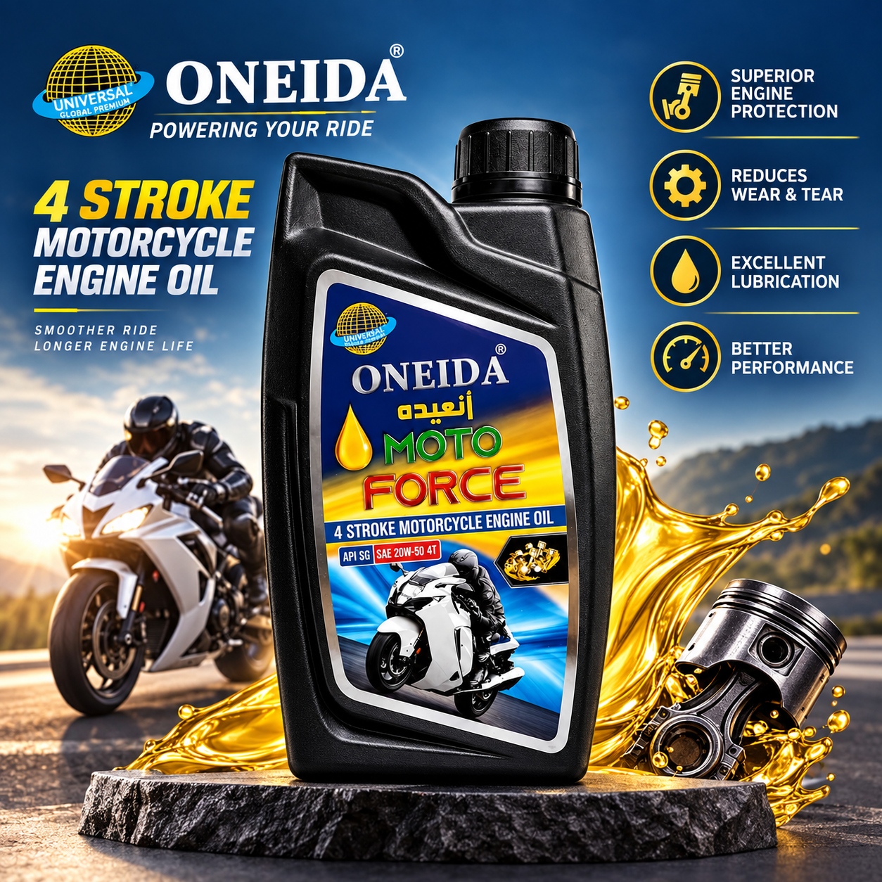 Oneida Moto Force 4-Stroke Motorcycle Engine Oil - Image 4